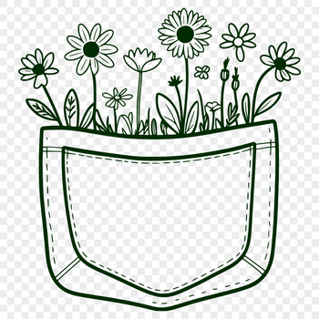 An illustration of a wild flower in a decorative pocket design.