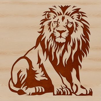 A majestic lion sitting in a natural setting, illustration of a big cat animal.