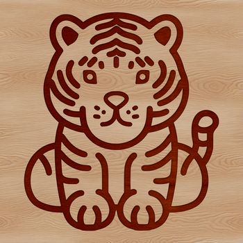 A simple line drawing of a tiger sitting on its haunches.