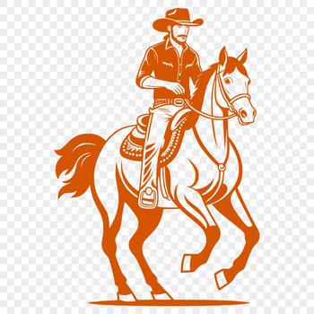 A classic cowboy illustration with a horse, perfect for graphic design and printing.