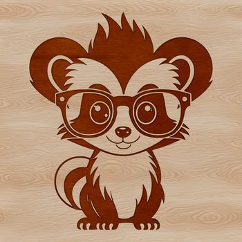 A cartoon skunk wearing glasses in a playful pose.