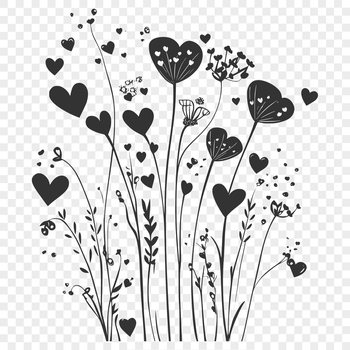 A colorful illustration of a single wild flower with love hearts surrounding it, suitable for vector design.