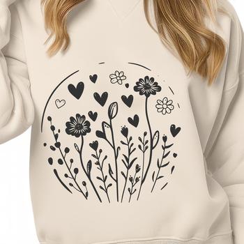A colorful illustration of a wildflower with heart-shaped details in a vector design.