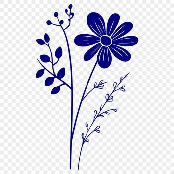 A colorful illustration of a single wild flower with petals and center detail.