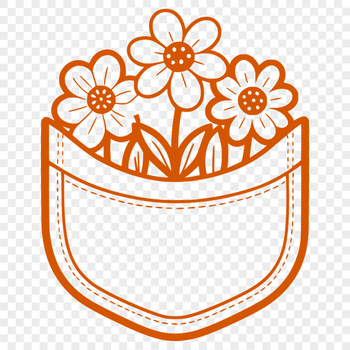 A graphic illustration of a flower pocket design, suitable for digital cutting machines like Cricut or laser cutters.