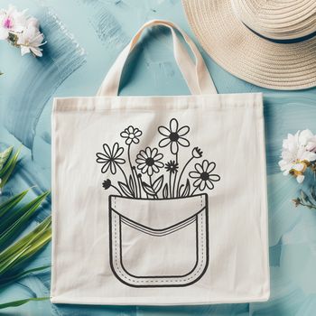A stylized vector illustration of a flower pocket design with intricate details.