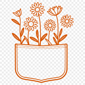 A stylized floral design featuring a pocket with wild flowers.