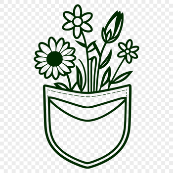 A stylized illustration of a flower-shaped pocket with intricate details and texture.