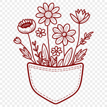 A digital illustration of a flower pocket design with intricate details and shapes.