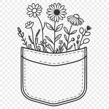An illustration of a wild flower-shaped pocket design suitable for digital cutting machines.