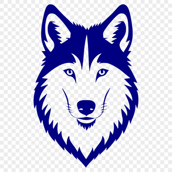 Close-up portrait of a wolf's head, rendered in vector format.