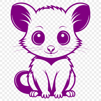A detailed illustration of an opossum, suitable for vector designs and cutting machine stencils.
