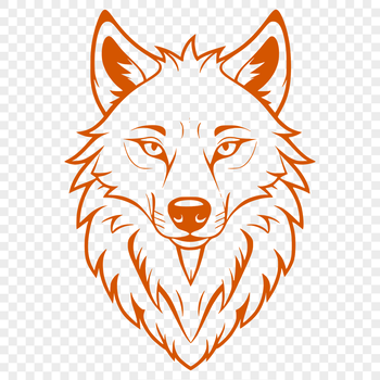 A detailed illustration of a wolf's head with sharp features and facial details.