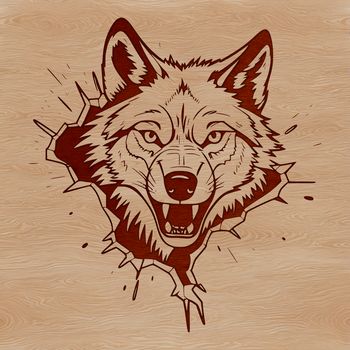 A wild wolf's head with sharp teeth and piercing eyes, depicted in vector form for editing and customization.