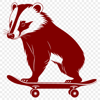 A digital illustration of a badger standing on its hind legs, holding a skateboard in front.
