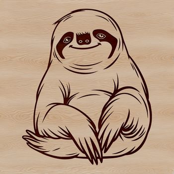 A sloth with a calm expression, perched on a branch, represented as a vector graphic.