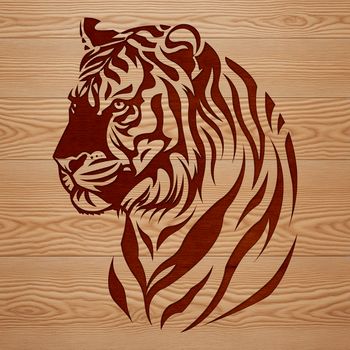 A detailed illustration of a tiger's head, featuring sharp fur texture and bright eyes, suitable for vector graphics design.
