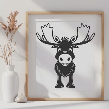 A detailed illustration of a wild animal, specifically a large mammal with antlers.