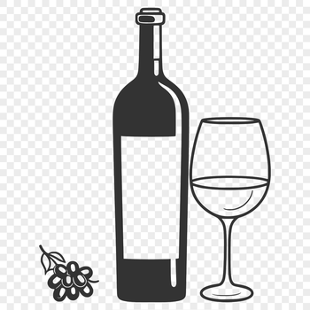A stylized illustration of a glass of red wine in a bottle.
