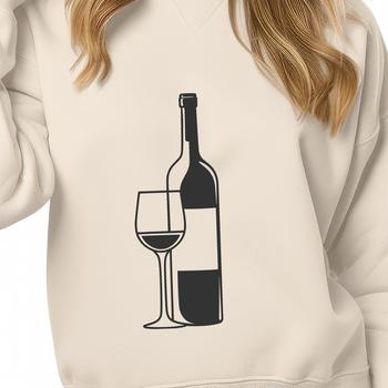A graphic illustration of a wine bottle in a glass.