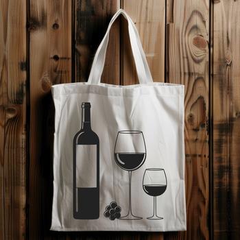 A detailed illustration of a glass filled with red wine from a bottle on a table.