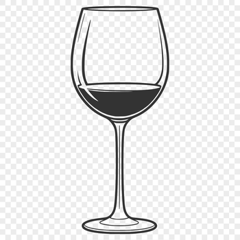 Illustrative representation of a wine glass filled with red wine, suitable for vector design projects.
