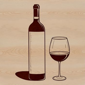 A transparent vector design of an empty bottle on a wooden table background.