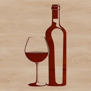 A high-quality illustration of a glass filled with red wine from a bottle.
