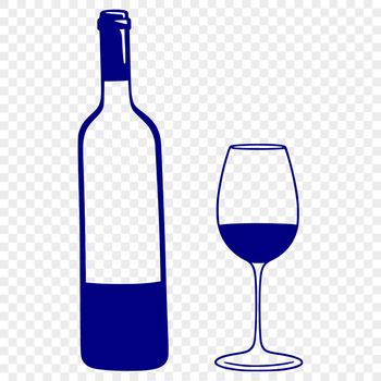 A vector illustration of a bottle and glass of wine on a table.