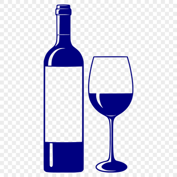 A transparent glass bottle filled with red wine on a white background.