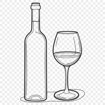 A digital illustration of a wine bottle in a glass, suitable for printing and cutting.