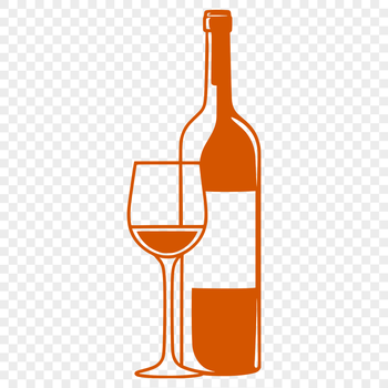 An illustration of a wine bottle and glass on a flat surface with a minimalist design.