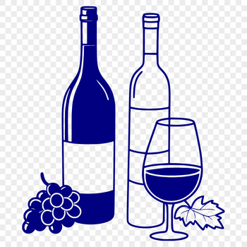 Close-up illustration of a glass containing red wine with a bottle in the background.