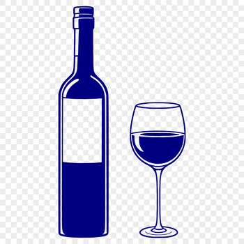 A simple illustration of a glass filled with red wine on a table or bar counter.