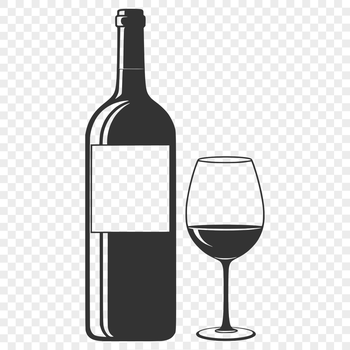 Illustrative wine bottle and glass on a table, perfect for vector graphics design.