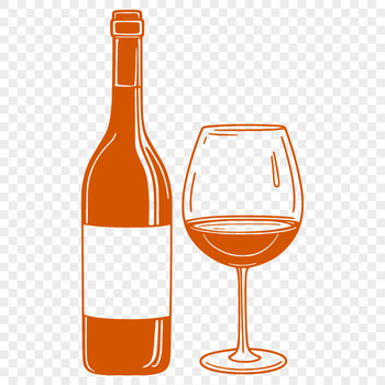A detailed illustration of a wine glass filled with red wine on a table.