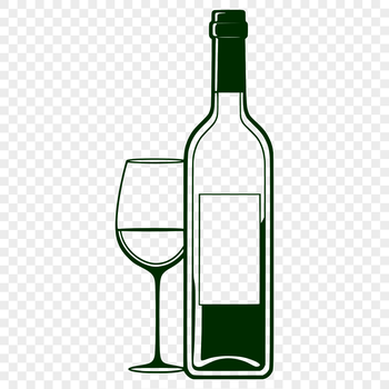 A bottle of wine sitting on a table with a glass beside it.