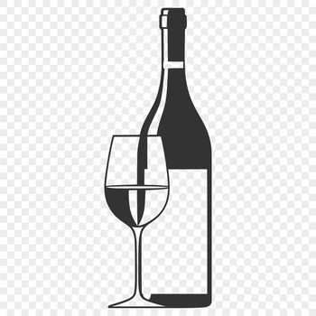 A glass filled with red wine from a bottle, suitable for vector art design.