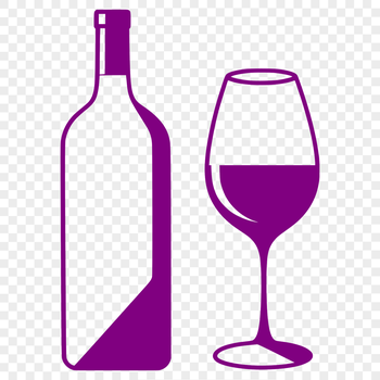 A digital illustration of a bottle of wine in a glass, designed as a vector graphic.