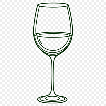 A transparent clip art illustration of a wine glass filled with red wine.
