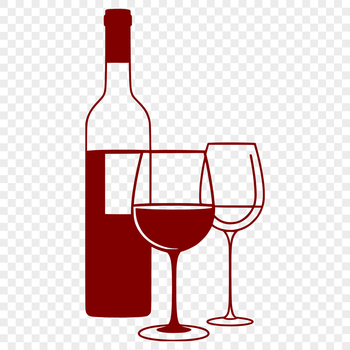 An illustration of a wine bottle with contents poured into a drinking glass.