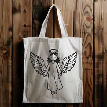 Vector graphic design featuring a single angel silhouette.