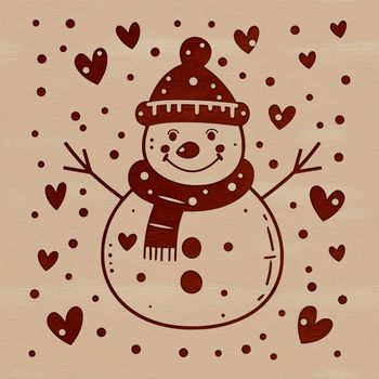 A cartoon snowman made up of layers with heart-shaped details on its middle section.