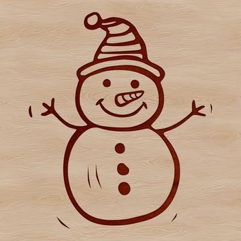A winter character made from snow, standing in a snowy landscape.