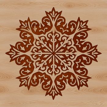A symmetrical, crystalline winter decoration made from interconnected geometric shapes.