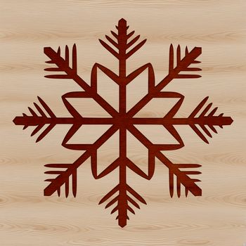 A delicate six-pointed snowflake with intricate geometric patterns and symmetrical design.