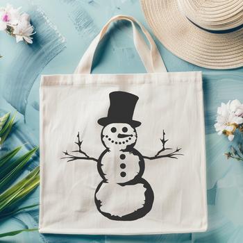 A winter-themed snowman standing on a snowy background, ideal for Christmas decorations.