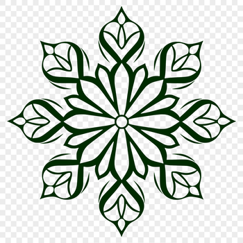A delicate, intricately designed snowflake with symmetrical patterns, suitable for winter and Christmas designs.