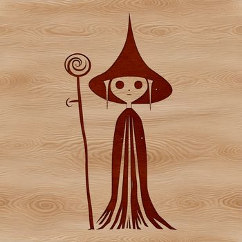 A stylized illustration of a witch surrounded by magical symbols and eerie atmosphere.