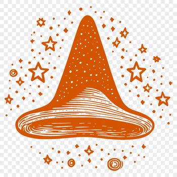 A witch's pointed hat on a black background with intricate details.